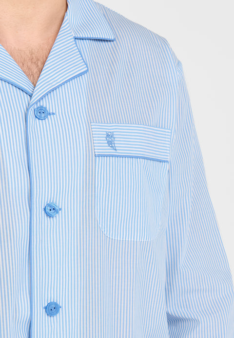 Pijama Hombre Largo Solapa Popelín Rayas - Azul 1912_30 - 99697800 - https://www.elbuhonocturno.com/