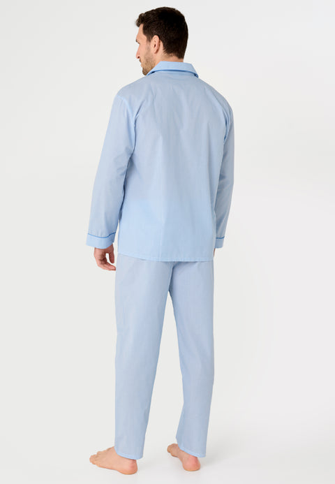 Pijama Hombre Largo Solapa Popelín Rayas - Azul 1912_30 - 47871750 - https://www.elbuhonocturno.com/