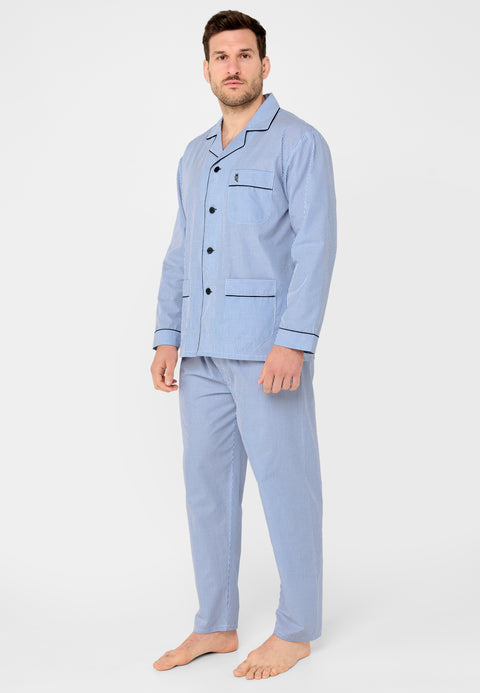 Pijama Hombre Largo Solapa Popelín Rayas - Azul 1912_39 - 11025177 - https://www.elbuhonocturno.com/