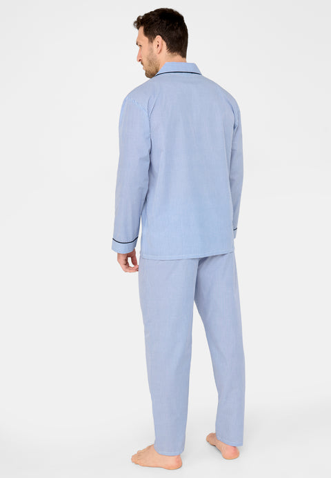 Pijama Hombre Largo Solapa Popelín Rayas - Azul 1912_39 - 12559529 - https://www.elbuhonocturno.com/