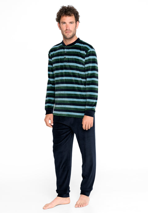 Pijama Hombre Invierno Terciopelo Rayas - Verde 5730_40 - 55318573 - https://www.elbuhonocturno.com/