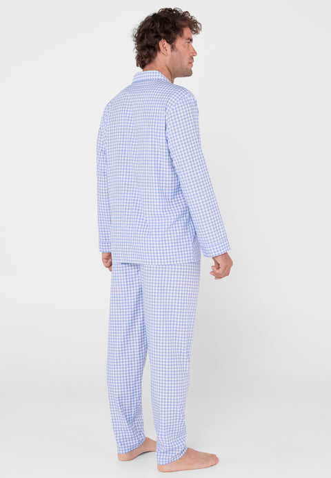 Pijama Hombre Largo Premium Solapa Bambú Cuadros - Azul 2708_36 - 93071307 - https://www.elbuhonocturno.com/