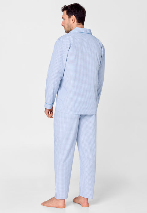 Pijama Hombre Largo Premium Solapa Popelín Cuadros - Azul 2711_30 - 85914144 - https://www.elbuhonocturno.com/