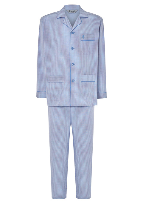 Pijama Hombre Largo Premium Solapa Popelín Cuadros - Azul 2711_30 - 65279798 - https://www.elbuhonocturno.com/