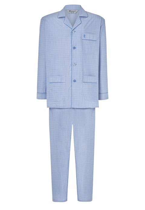 Pijama Hombre Largo Premium Solapa Popelín Estampado - Azul 2712_33 - 60901480 - https://www.elbuhonocturno.com/