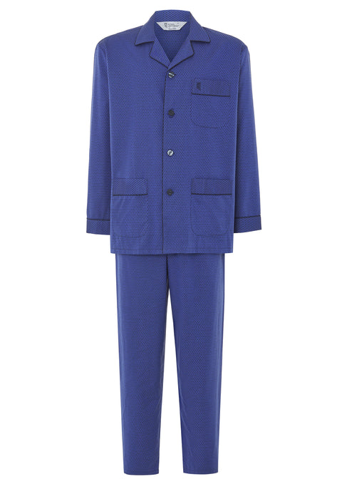 Pijama Hombre Largo Premium Solapa Algodón Popelín Estampado - Azul 2713_38 - 79295221 - https://www.elbuhonocturno.com/