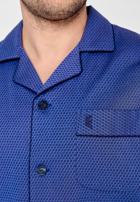 Pijama Hombre Largo Premium Solapa Algodón Popelín Estampado - Azul 2713_38 - 69260096 - https://www.elbuhonocturno.com/