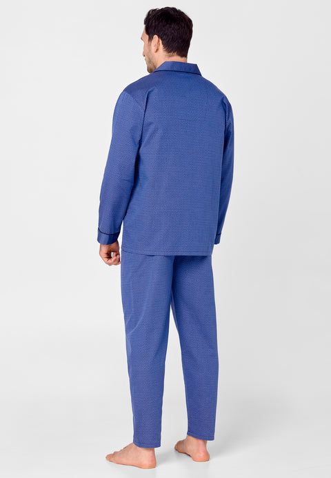 Pijama Hombre Largo Premium Solapa Algodón Popelín Estampado - Azul 2713_38 - 25415845 - https://www.elbuhonocturno.com/