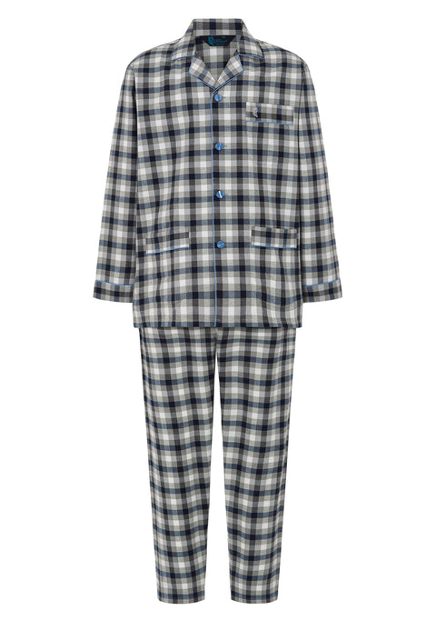 Pijama Hombre Invierno Solapa Algodón Franela Cuadros - Gris 2909_20 - 85568620 - https://www.elbuhonocturno.com/