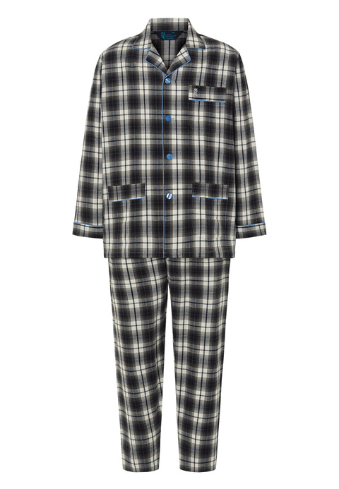 Pijama Hombre Invierno Solapa Algodón Franela Cuadros - Gris 2911_22 - 16063008 - https://www.elbuhonocturno.com/