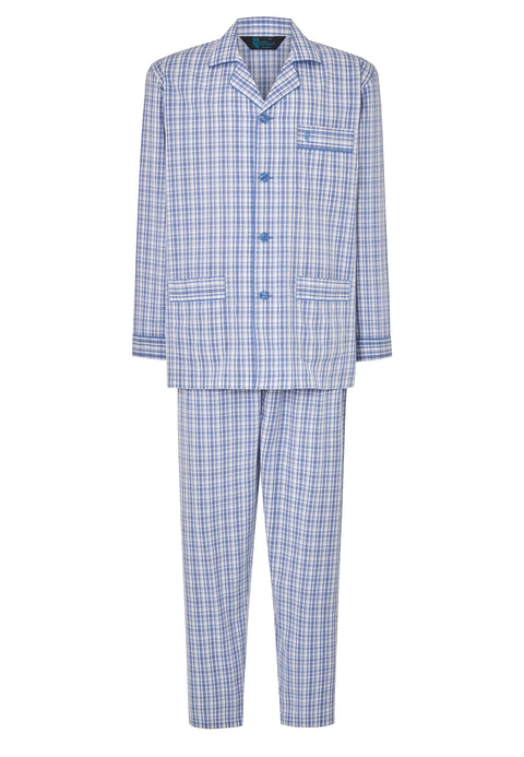 Pijama Hombre Largo Solapa Algodón Popelín Cuadros - Azul 2982_30 - 53367842 - https://www.elbuhonocturno.com/