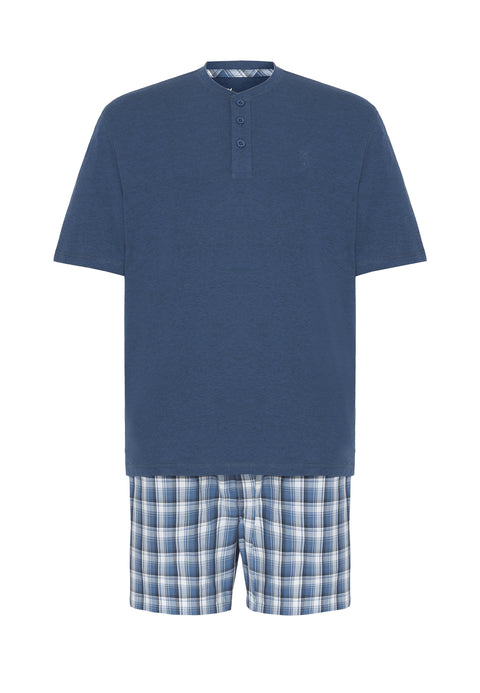 Pijama Hombre Verano Corto Tapeta Algodón Punto Liso Tela Cuadros - Azul 3602_38 - 6884167 - https://www.elbuhonocturno.com/