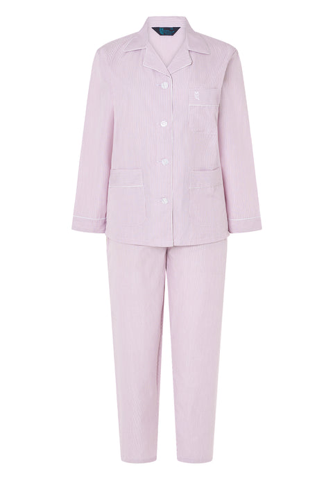Pijama Mujer Largo Solapa Algodón Popelín Rayas - Rosa 0202_94 - 84458942 - https://www.elbuhonocturno.com/
