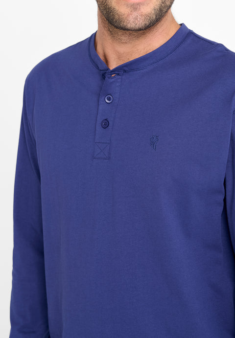 Camiseta Manga Larga Punto Tapeta Lisa Azul Liso