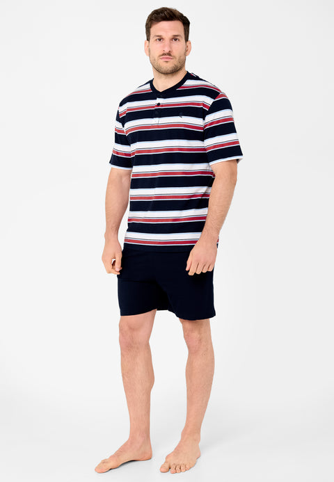 Pijama Hombre Verano Corto Tapeta Algodón Punto Rayas - Rojo 3034_94 - 46240320 - https://www.elbuhonocturno.com/