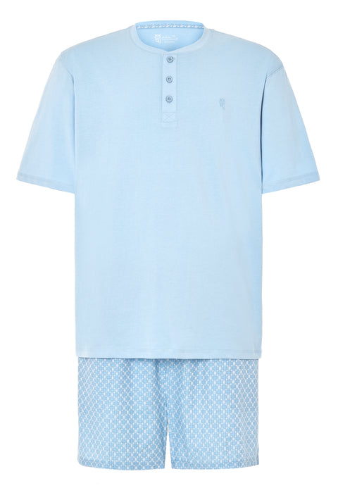 Pijama Hombre Verano Corto Tapeta Algodón Punto Liso Tela Estampado - Azul 3607_30 - 49158189 - https://www.elbuhonocturno.com/