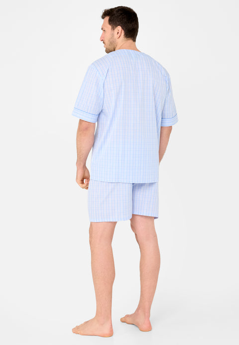 Pijama Hombre Corto Judo Popelín Cuadros Celeste