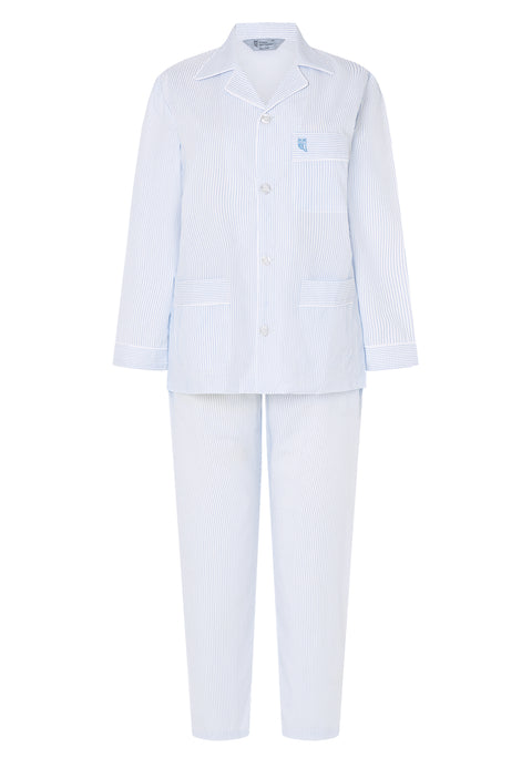 Pijama Mujer Largo Premium Solapa Seda Rayas - Azul 0900_30 - 53132016 - https://www.elbuhonocturno.com/