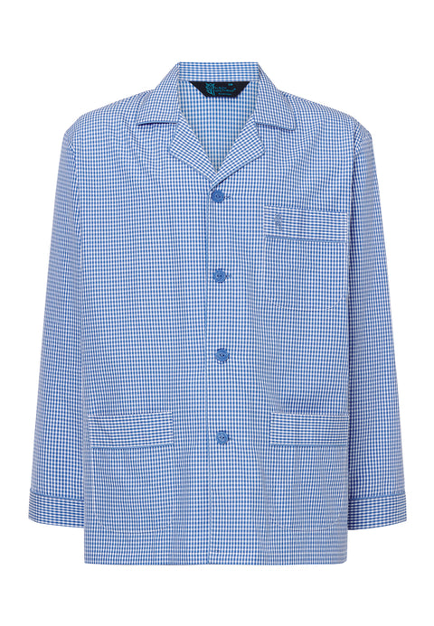 Pijama Hombre Largo Solapa Tela Popelín Cuadros Azules