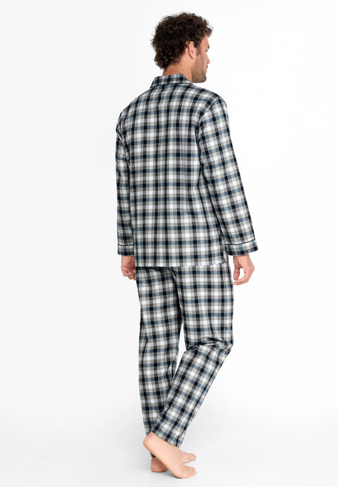 Pijama Hombre Invierno Solapa Algodón Franela Cuadros - Gris 2909_20 - 46293714 - https://www.elbuhonocturno.com/