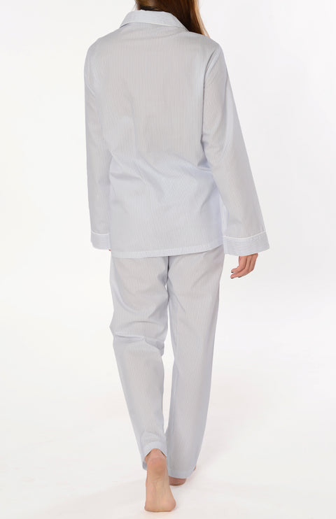 Pijama Mujer Largo Premium Solapa Seda Rayas - Azul 0900_30 - 6187441 - https://www.elbuhonocturno.com/