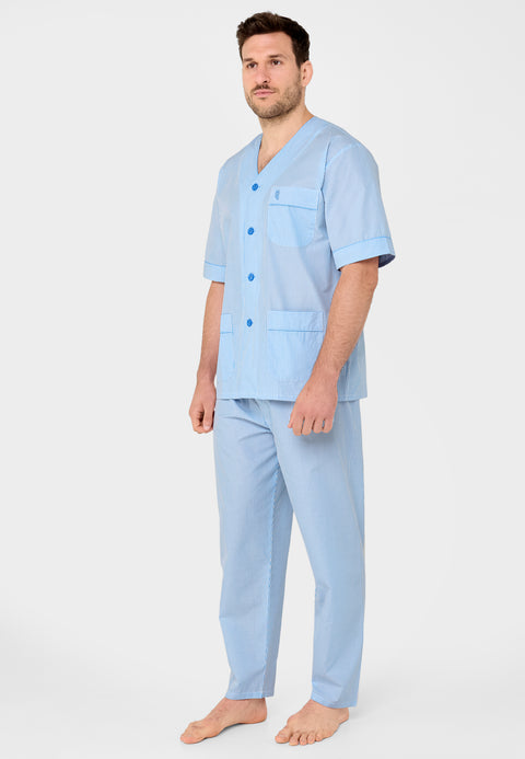 Pijama Hombre Verano Corto/Largo Popelín Rayas - Azul 6912_30 - 79232962 - https://www.elbuhonocturno.com/