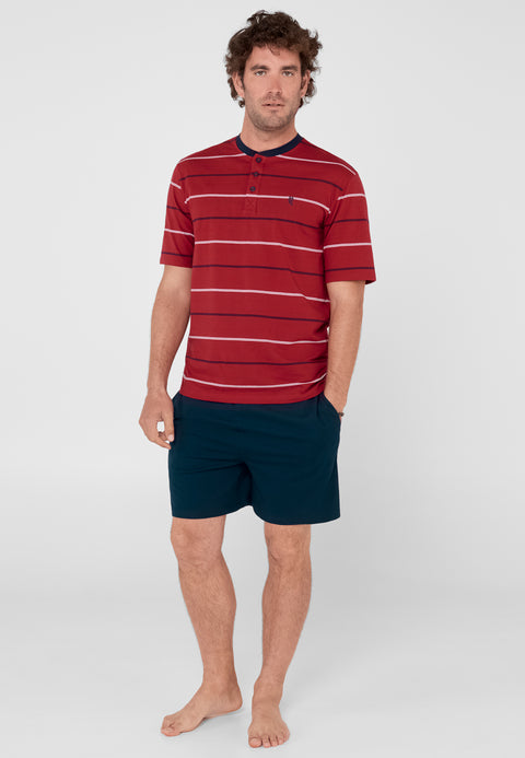 Pijama Hombre Verano Corto Tapeta Algodón Punto Rayas - Rojo 3562_94 - 36442232 - https://www.elbuhonocturno.com/
