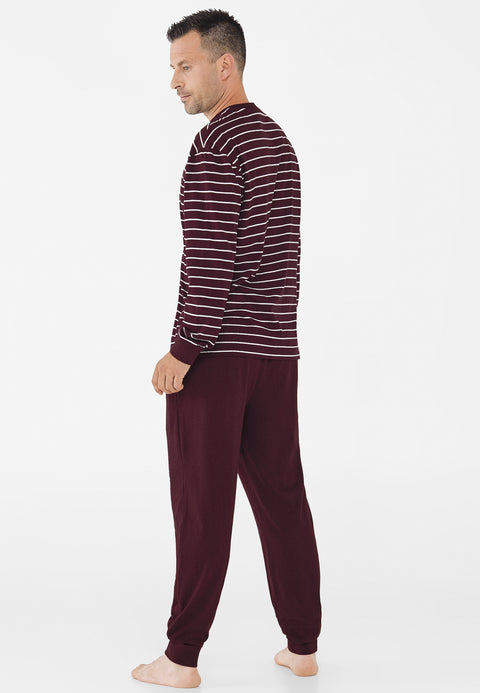 Pijama Hombre Largo Tapeta Punto Rayas Granate