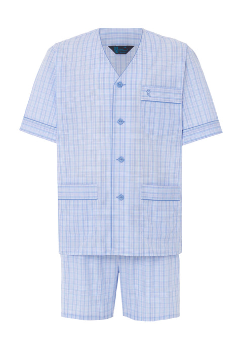 Pijama Hombre Corto Judo Popelín Cuadros Celeste