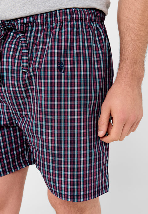 Pantalón Pijama Hombre Corto Popelín Cuadros Rojo