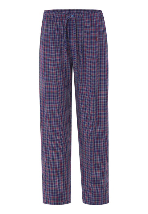 Pantalón Pijama Hombre Largo Popelín Azul Cuadros Rojo