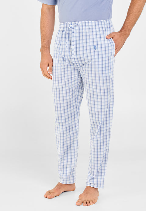 Pantalón Pijama Largo Hombre Popelín Cuadros - Azul 8981_30