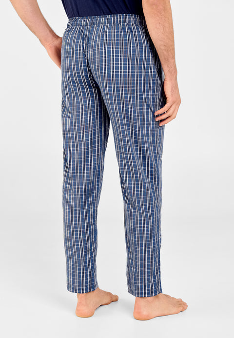 8982 - Long Checked Poplin Trousers - Blue