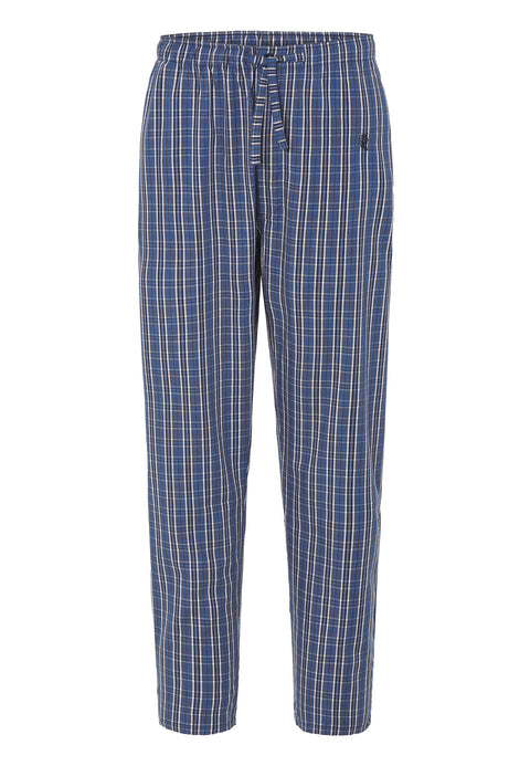 Pantalón Pijama Hombre Largo Popelín Cuadros Azules Blancos Bambú
