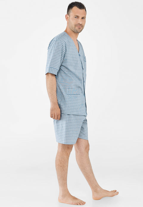 Pijama Hombre Corto Judo Popelín Cuadros Verdes