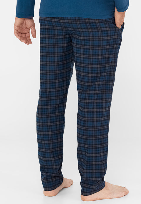 Pantalón Pijama Hombre Largo Franela Cuadros Grises Franela