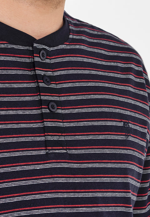 Pijama Hombre Largo Tapeta Punto Rayas Marino Algodón