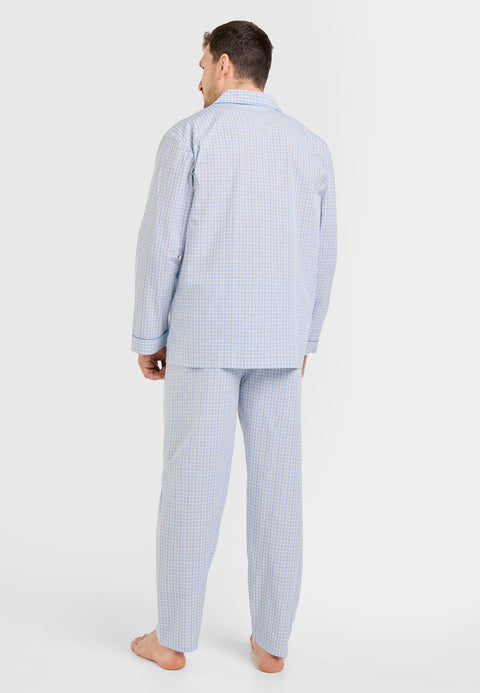 Pijama Hombre Largo Solapa Algodón Popelín Cuadros - Gris 1524_20 - 37829297 - https://www.elbuhonocturno.com/