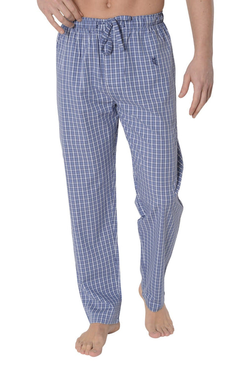 Pantalón Pijama Hombre Largo Popelín Cuadros Azul Oscuro