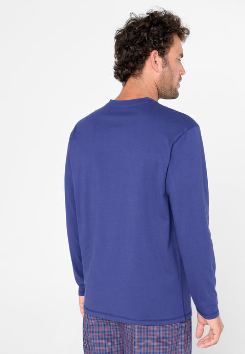 Camiseta Manga Larga Punto Tapeta Lisa Azul Liso