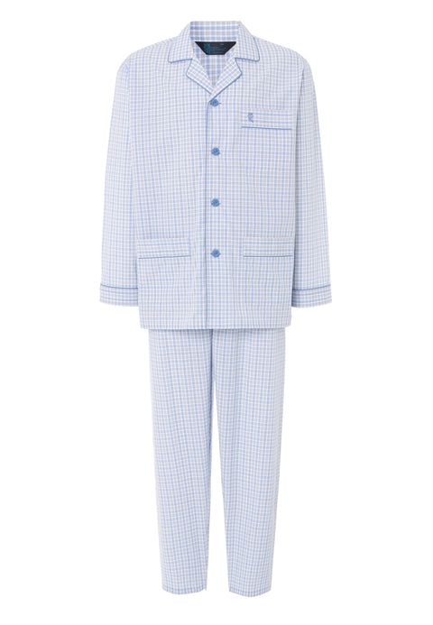 Pijama Hombre Largo Solapa Algodón Popelín Cuadros - Gris 1524_20 - 23799318 - https://www.elbuhonocturno.com/