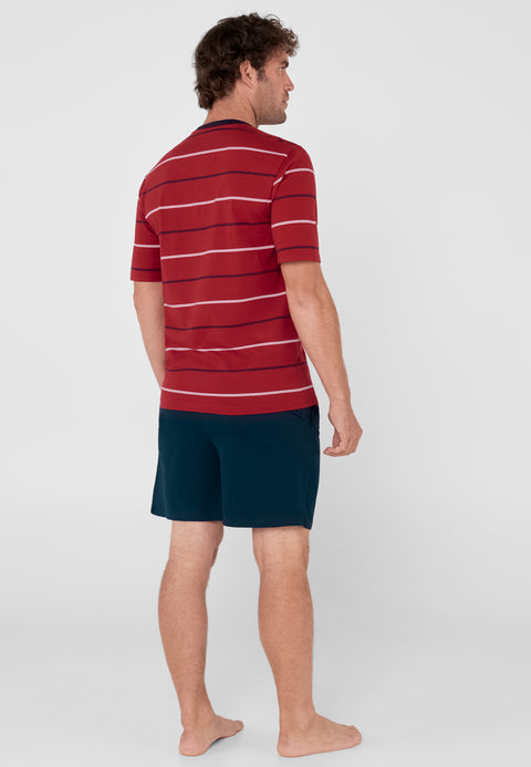 Pijama Hombre Verano Corto Tapeta Algodón Punto Rayas - Rojo 3562_94 - 63699241 - https://www.elbuhonocturno.com/