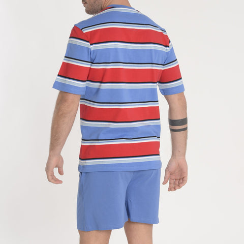 Pijama Hombre Corto Tapeta Punto Rayas Azul Olímpico