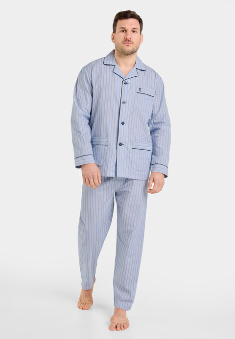Pijama Hombre Largo Solapa Popelín Rayas - Gris 1527_20 - 69611477 - https://www.elbuhonocturno.com/