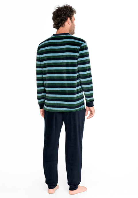 Pijama Hombre Invierno Terciopelo Rayas - Verde 5730_40 - 26487796 - https://www.elbuhonocturno.com/