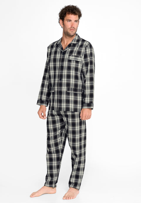 Pijama Hombre Invierno Solapa Algodón Franela Cuadros - Gris 2911_22 - 74638730 - https://www.elbuhonocturno.com/