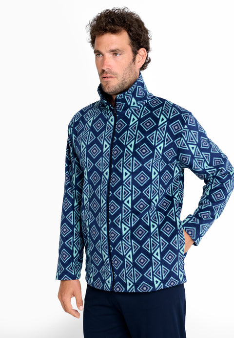 Chaqueta de Pijama Hombre Invierno Premium Forro Polar Estampado - Azul 0500_20 - 75738981 - https://www.elbuhonocturno.com/