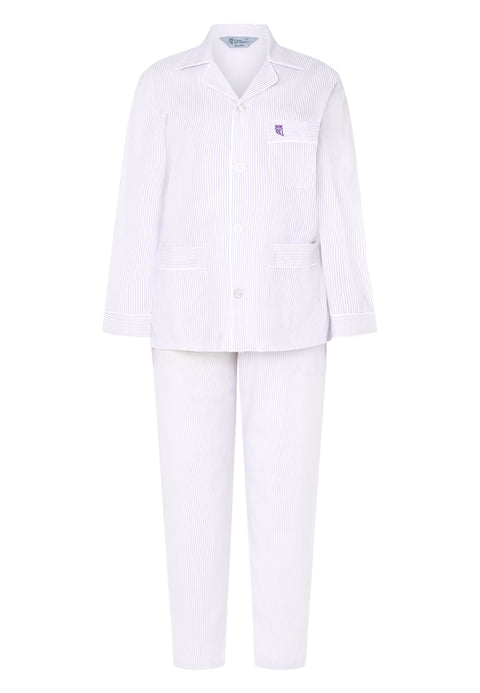 Pijama Mujer Largo Premium Solapa Seda Rayas - Violeta 0901_91 - 51256280 - https://www.elbuhonocturno.com/