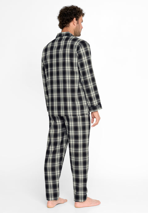 Pijama Hombre Invierno Solapa Algodón Franela Cuadros - Gris 2911_22 - 37106511 - https://www.elbuhonocturno.com/