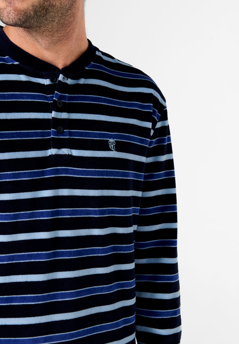 Pijama Hombre Invierno Terciopelo Rayas - Azul 5726_30 - 93658946 - https://www.elbuhonocturno.com/